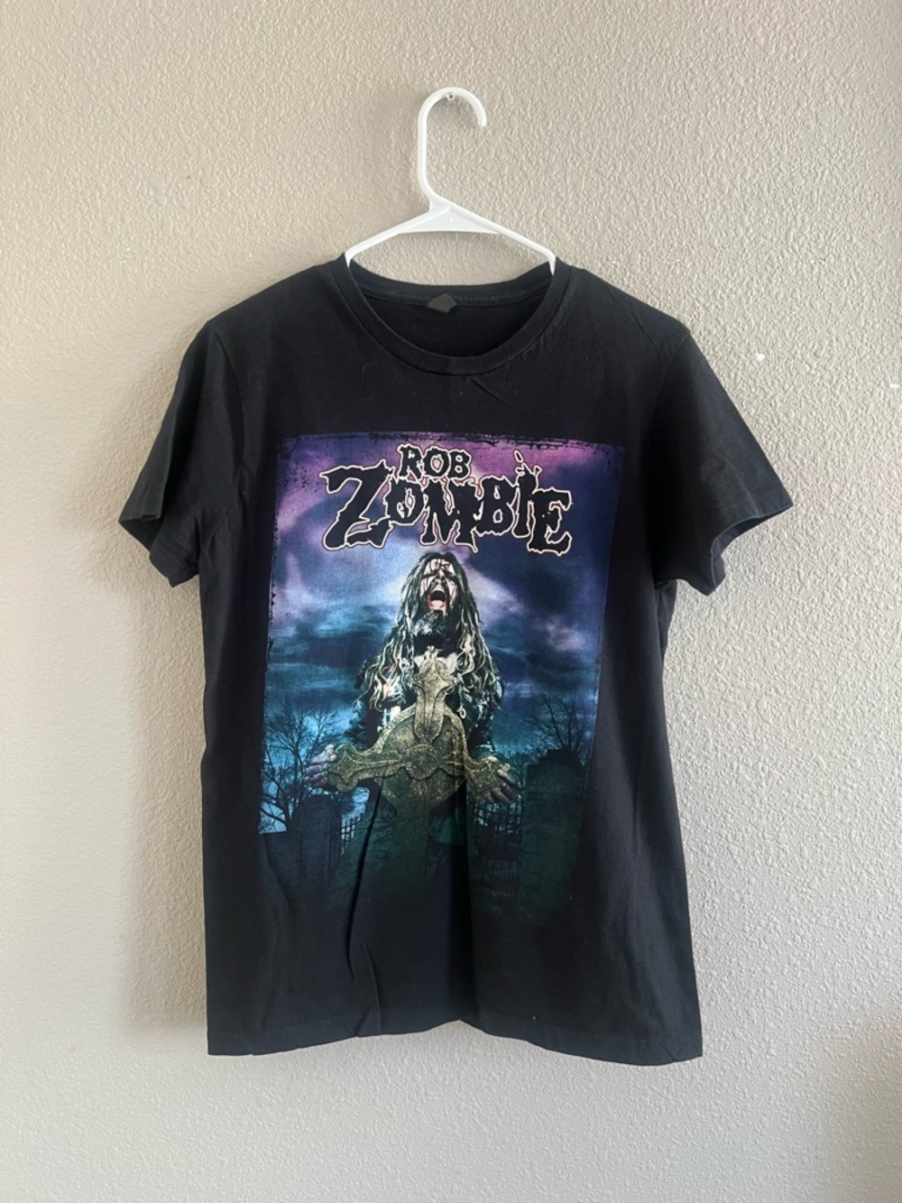 Bay Island Black Rob Zombie Graphic Tee with Purple and Blue Artwork